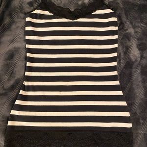 EUC White and Black Striped Best Loved Cami Express Shelf Bra Tank Top Size S